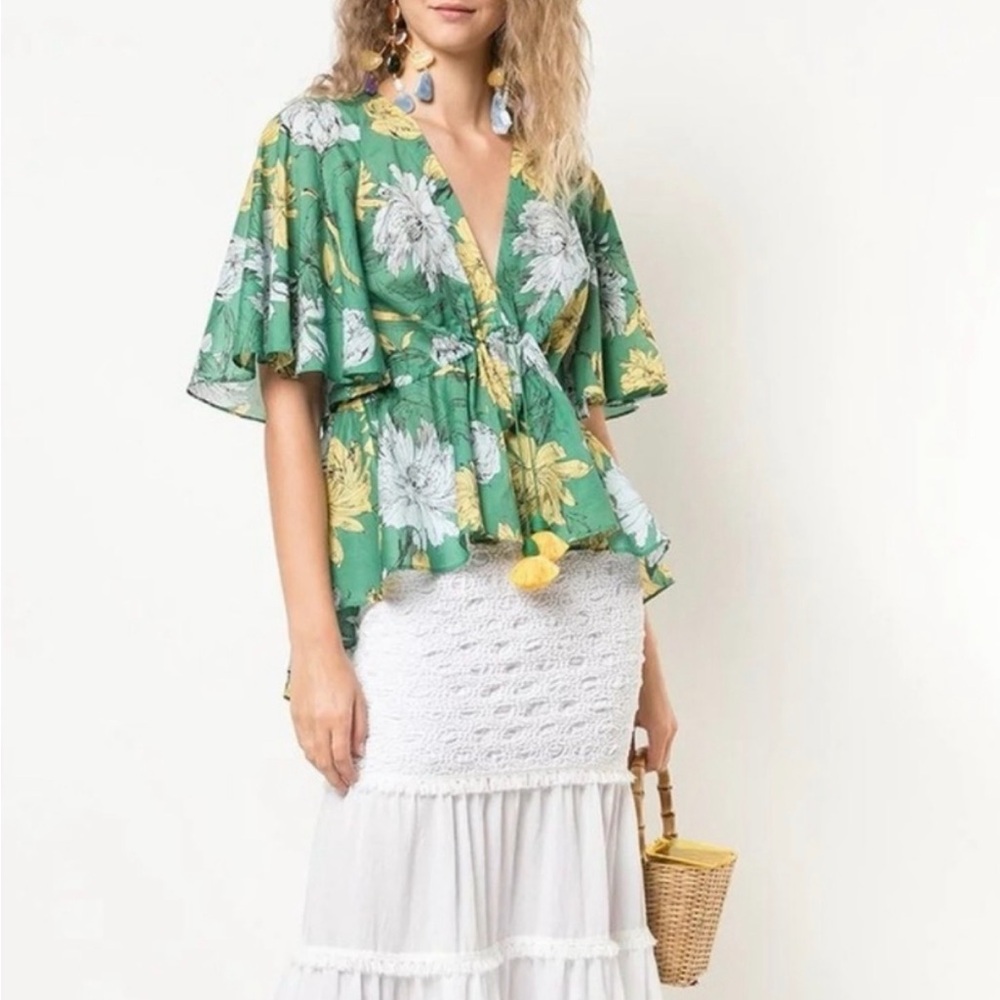 Alexis Dayal Floral Flutter Sleeve Top Loose Lightweight Vacation Resort Small